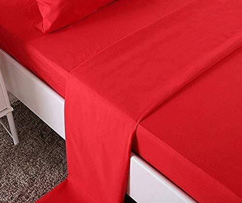 Solid Fitted Bed Sheet Set 4 Pieces 240X260 Cm - Red