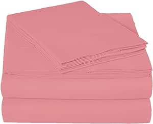  Solid Fitted Bed Sheet Set 4 Pieces 240X260 Cm - Rose