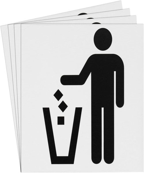 Trash can sign Rubbish bin and wastebasket sign - 4 pieces 