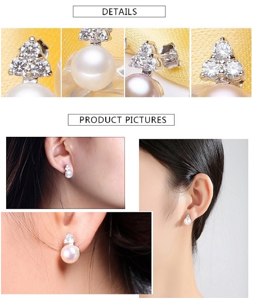 Pure natural pearl Set and 925 sterling silver with crystal NP870001 (necklace- pair of earrings -ring whose size can be adjusted)+Jewelry storing box (White)