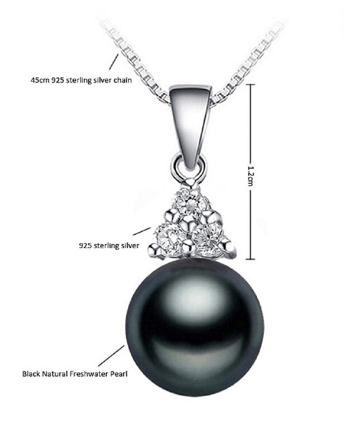 Pure natural pearl Set and 925 sterling silver with crystal NP870001  (necklace- pair of earrings -ring whose size can be adjusted) +Jewelry storing box (Black)