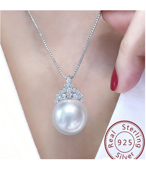 Pure natural pearl Set and 925 sterling silver with crystal NP870001 (necklace- pair of earrings -ring whose size can be adjusted)+Jewelry storing box (White)
