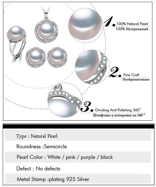 Pure natural pearl Set and 925 sterling silver with crystal NP870002 (necklace- pair of earrings -ring whose size can be adjusted)+Jewelry storing box (White)