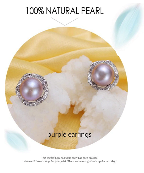 Pure natural pearl Set and 925 sterling silverwith crystal NP870002(necklace- pair of earrings -ring whose size can be adjusted) +Jewelry storing box (Purple)