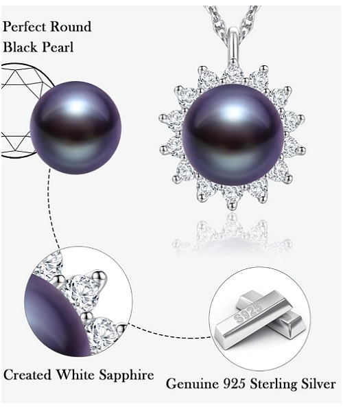 Pure natural pearl Set and 925 sterling silver with crystal NP870005 (necklace- pair of earrings -ring whose size can be adjusted) +Jewelry storing box (Black)