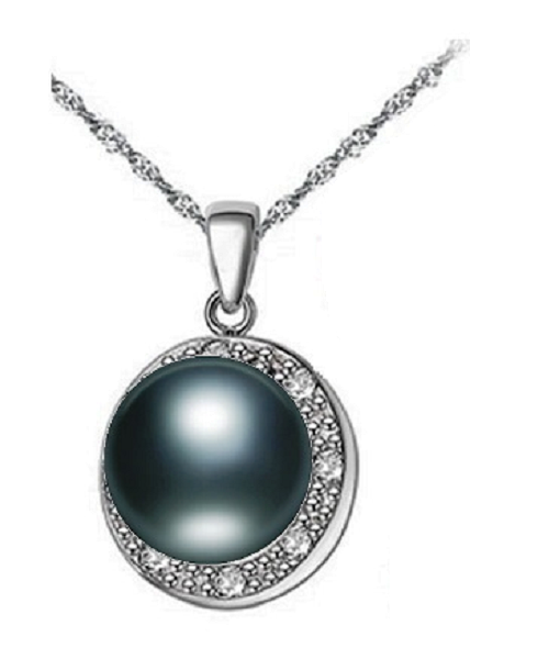 Pure natural pearl Set and 925 sterling silver with crystal NP870006 (necklace- pair of earrings -ring whose size can be adjusted) +Jewelry storing box (Black)