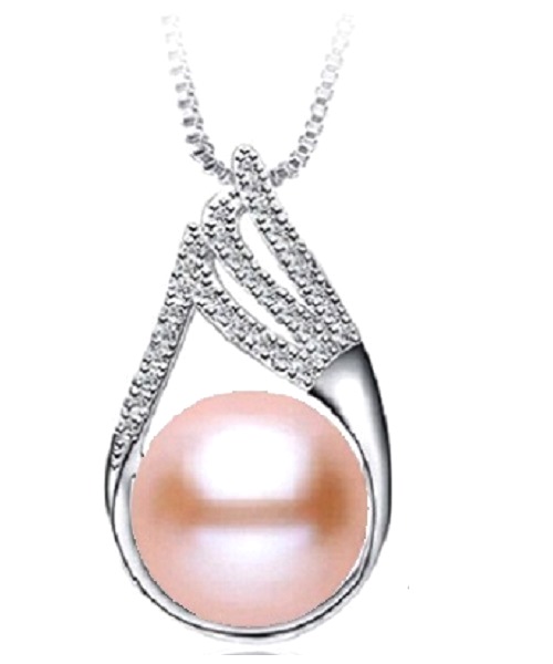 Pure natural pearl Set and 925 sterling silver with crystal NP870007(necklace- pair of earrings -ring whose size can be adjusted) +Jewelry storing box (Pink)