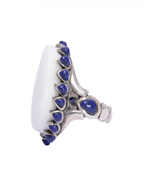 Silver Ring 925 with aleppo Agate stone - White