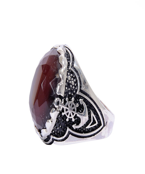 Silver Ring 925 with fast yemeni agate stone -  Brown