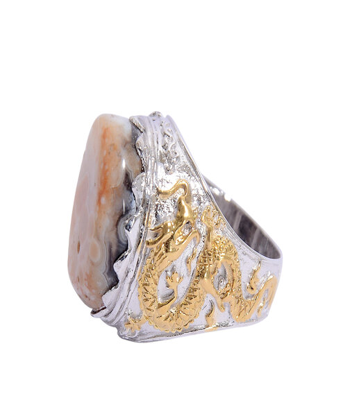 Silver Ring 925 with snake skin stone - Camel Brown
