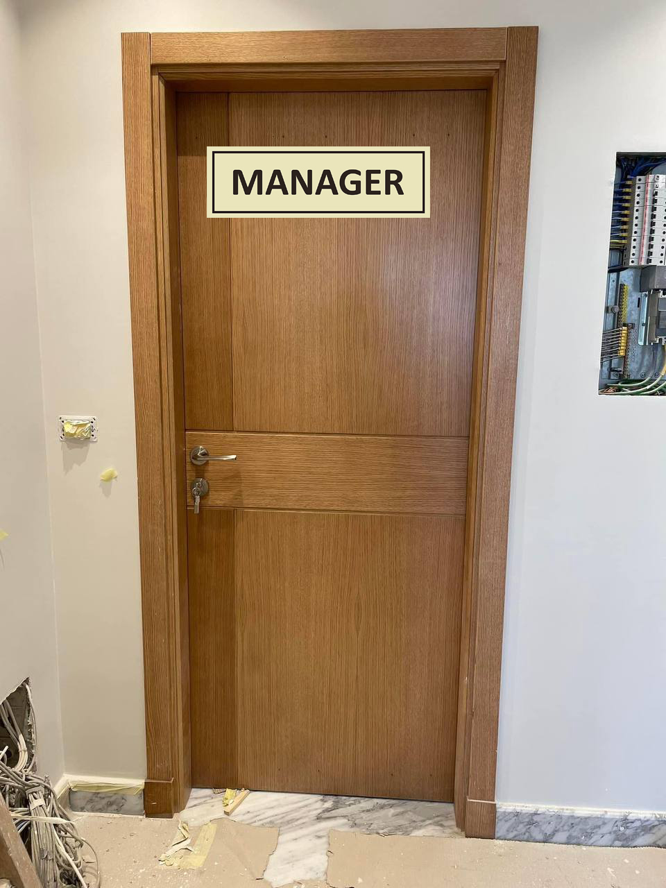 Manager office door sign in English