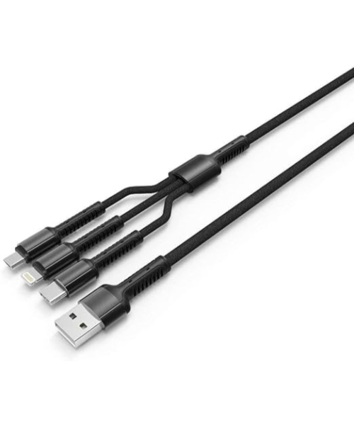 LDNIO Lc93 3in1 fast charging cable and data transfer 1.2 meter  3.4 amps - Black