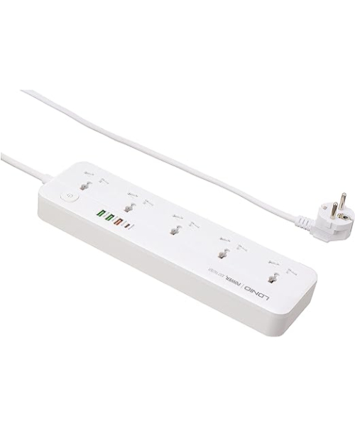 LDNIO SC5415 Surge Fast charging Power Strip with 5 Ac Outlets 4USB Charging Ports 2m Extension PD power Soket - White