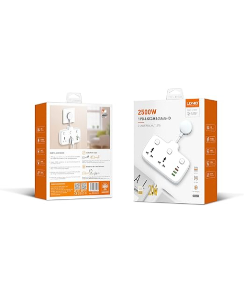 LDNIO SC2413 Universal Power Strip USB Outlet Extension Cord Adapter Wall Charger Surge Protector Socket With 4 USB Port - White