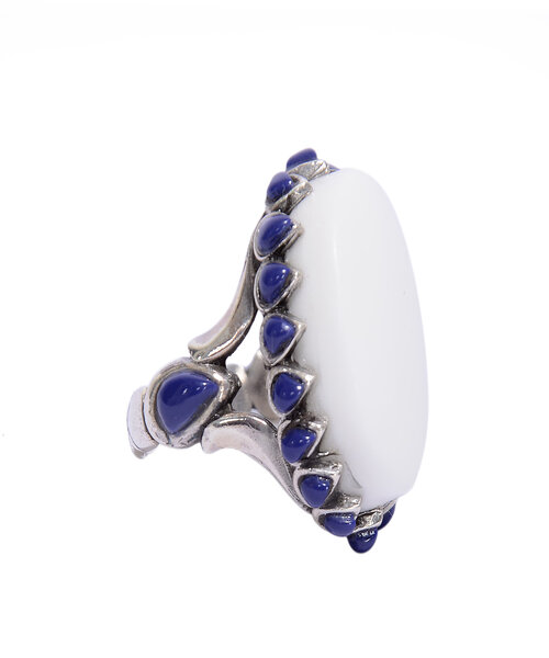Silver Ring 925 with aleppo Agate stone - White