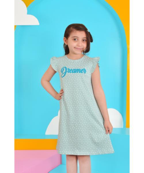 Sleeveless printed cotton Dress with headband for Girls - Mint Green