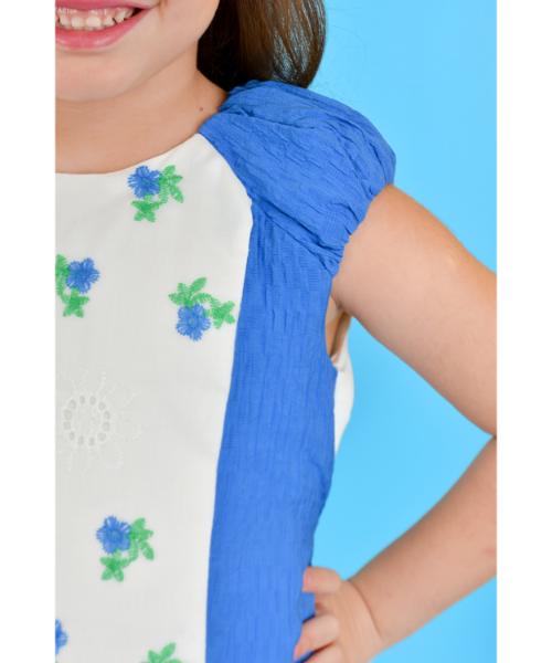 Cotton Dress Floral print Sleeveless Round Neck for Girls - Blue White