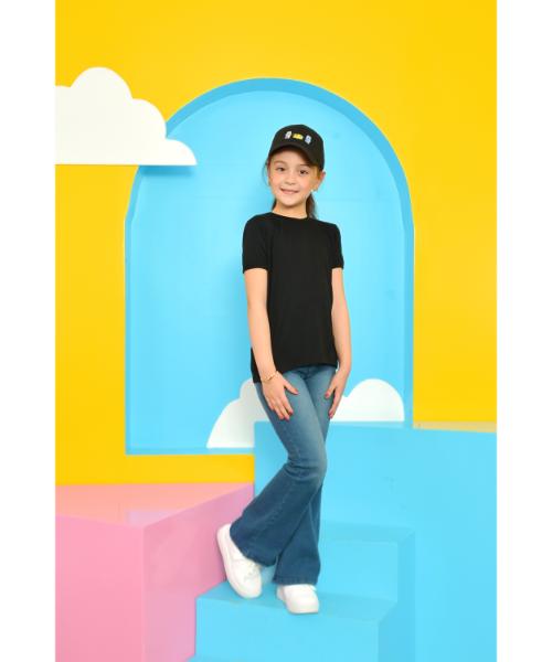 Cotton Undershirt Solid Short Sleeves for Girls - Black