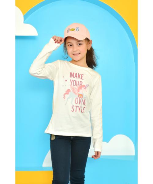 Cotton T-shirt Printed Full Sleeve for Girls - Off White