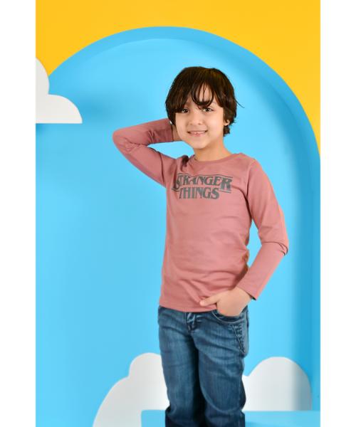 Printed Cotton T-Shirt Long Sleeve For Boys - Dark Cashmere