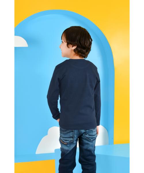 Printed Cotton T-Shirt Long Sleeve For Boys - Navy