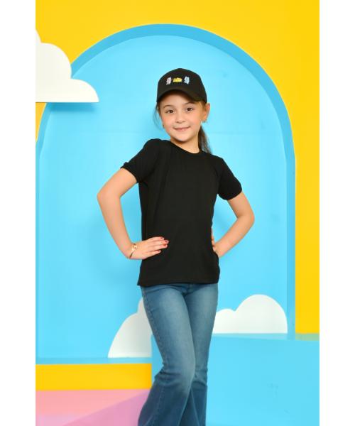 Cotton Undershirt Solid Short Sleeves for Girls - Black