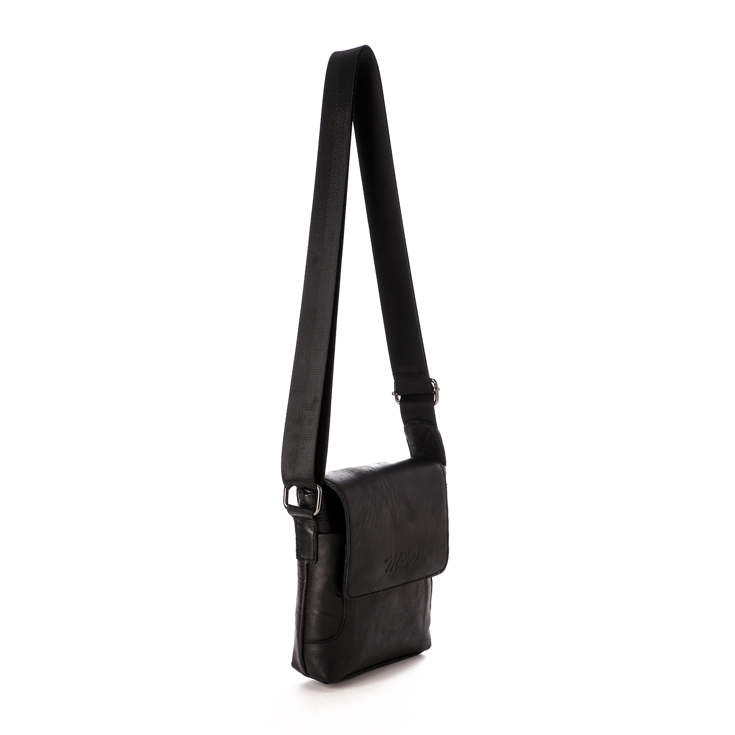 M&O Small Genuine Leather Crossbody Bag for Men - Black