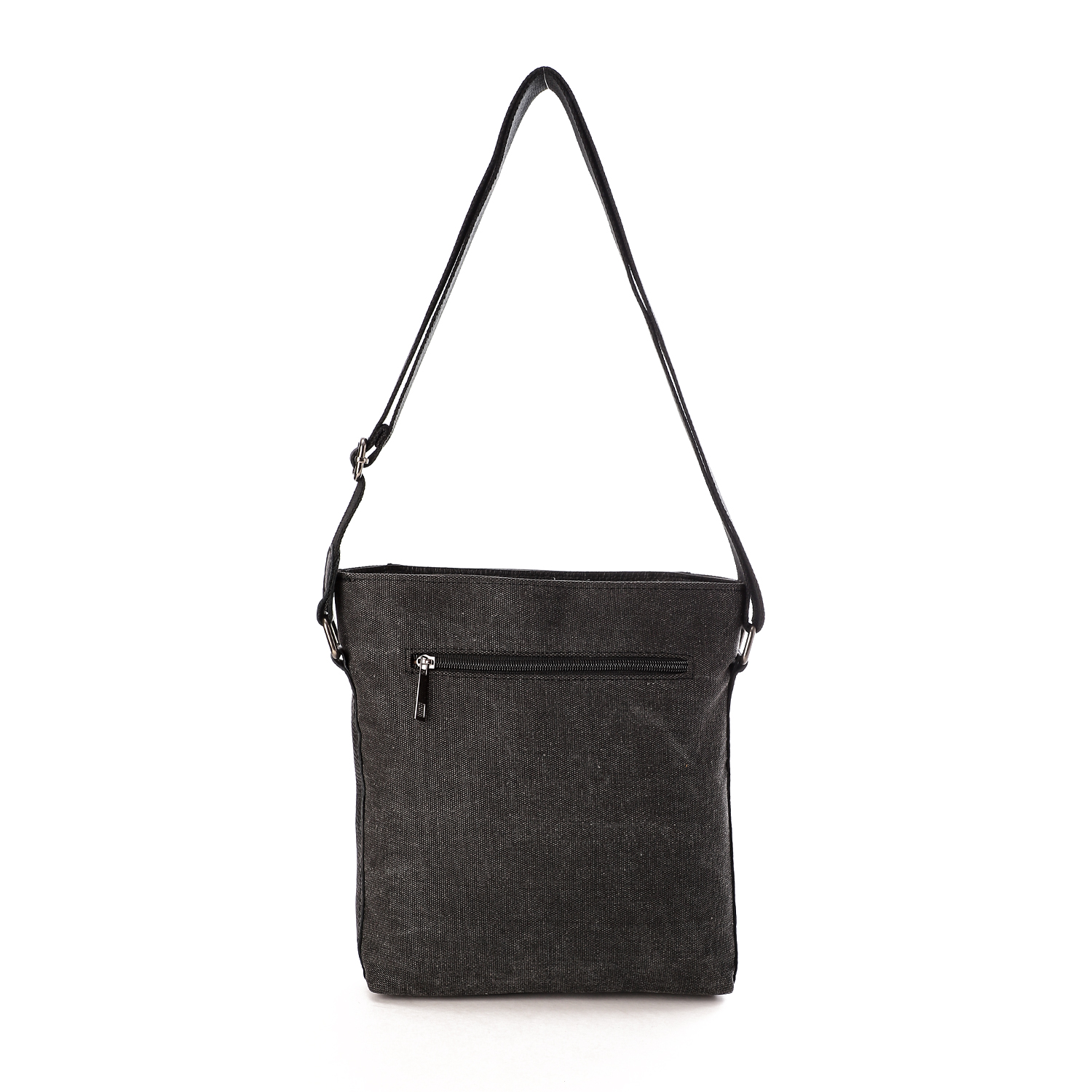 M&O Casual Linen and Genuine Leather Crossbody Bag for Men - Black