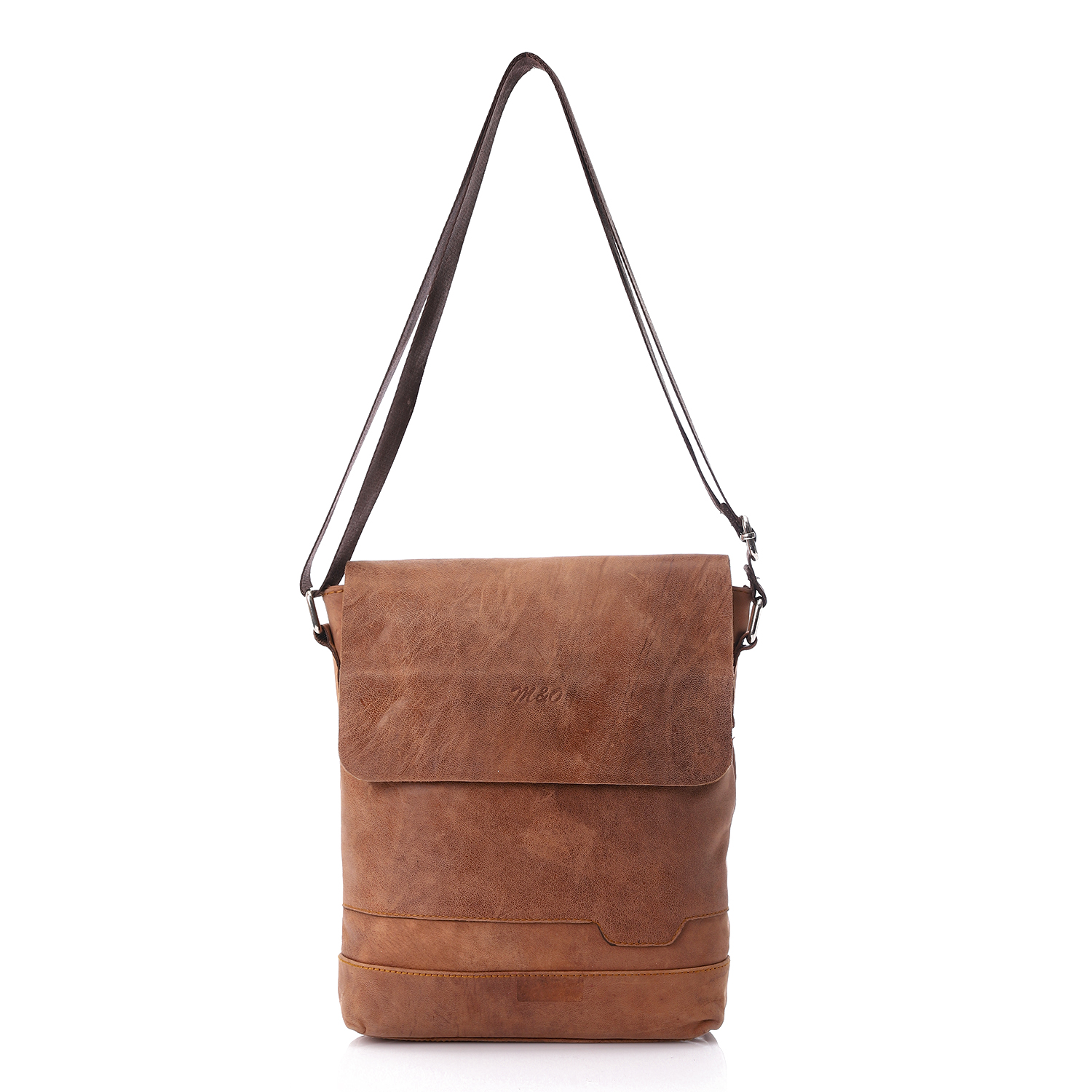 M&O Medium Size Leather CrossBody Bag For Men - Brown