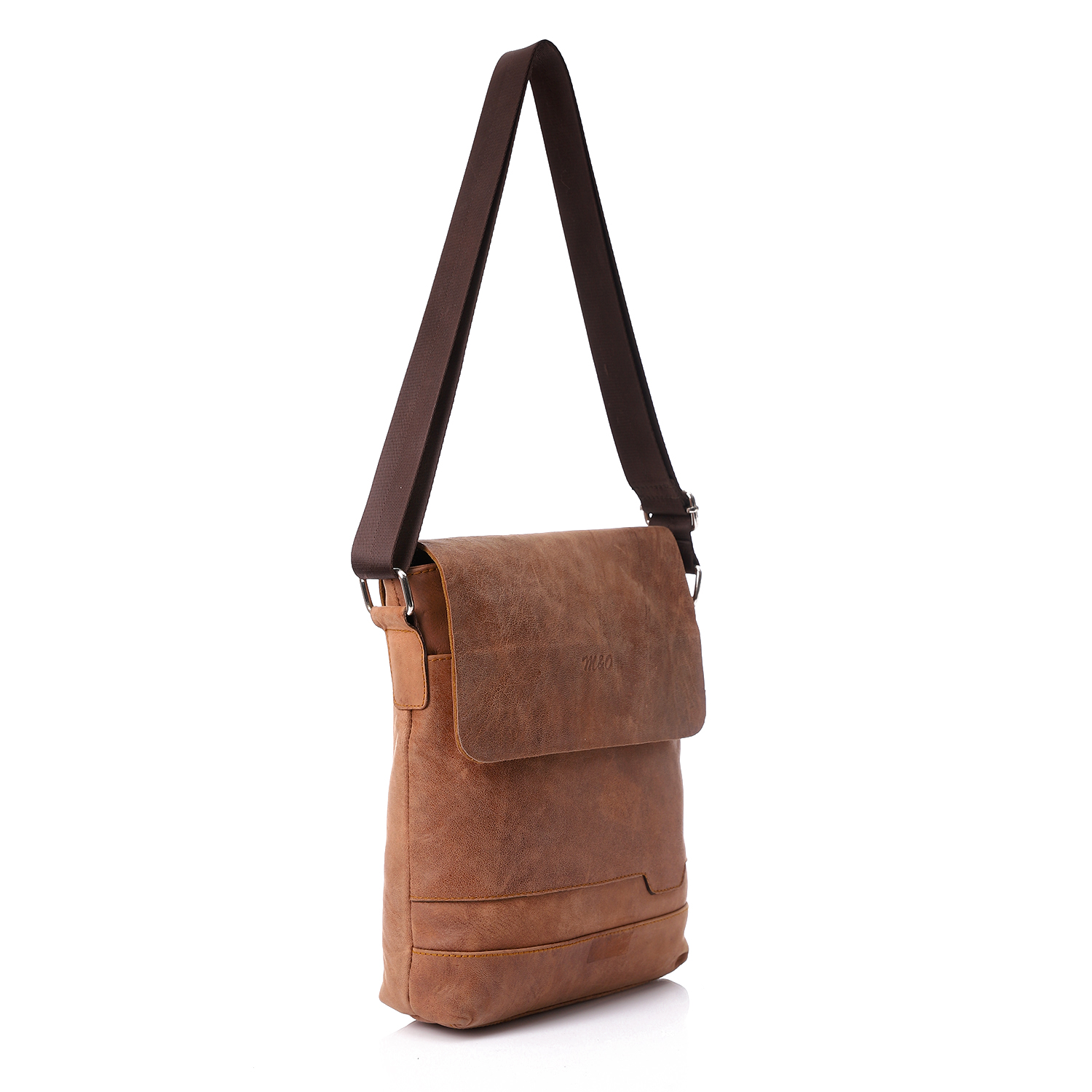 M&O Medium Size Leather CrossBody Bag For Men - Brown
