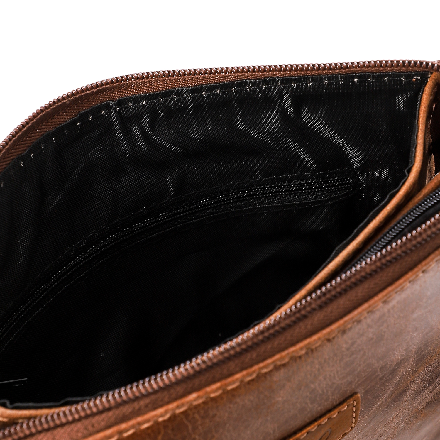 M&O Plain Three Compartments Leather Crossbody Bag For Men- Havana