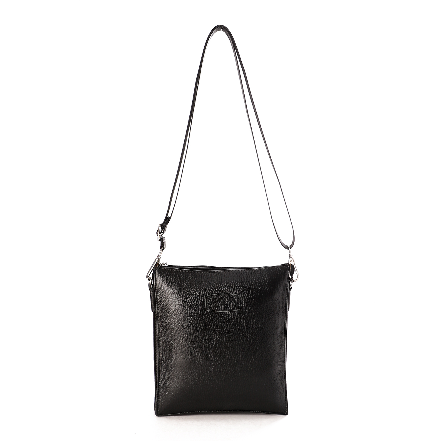 M&O Plain Three Compartments Leather Crossbody Bag For Men - Black