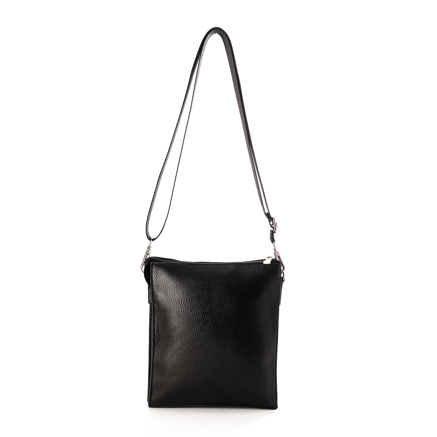 M&O Plain Three Compartments Leather Crossbody Bag For Men - Black
