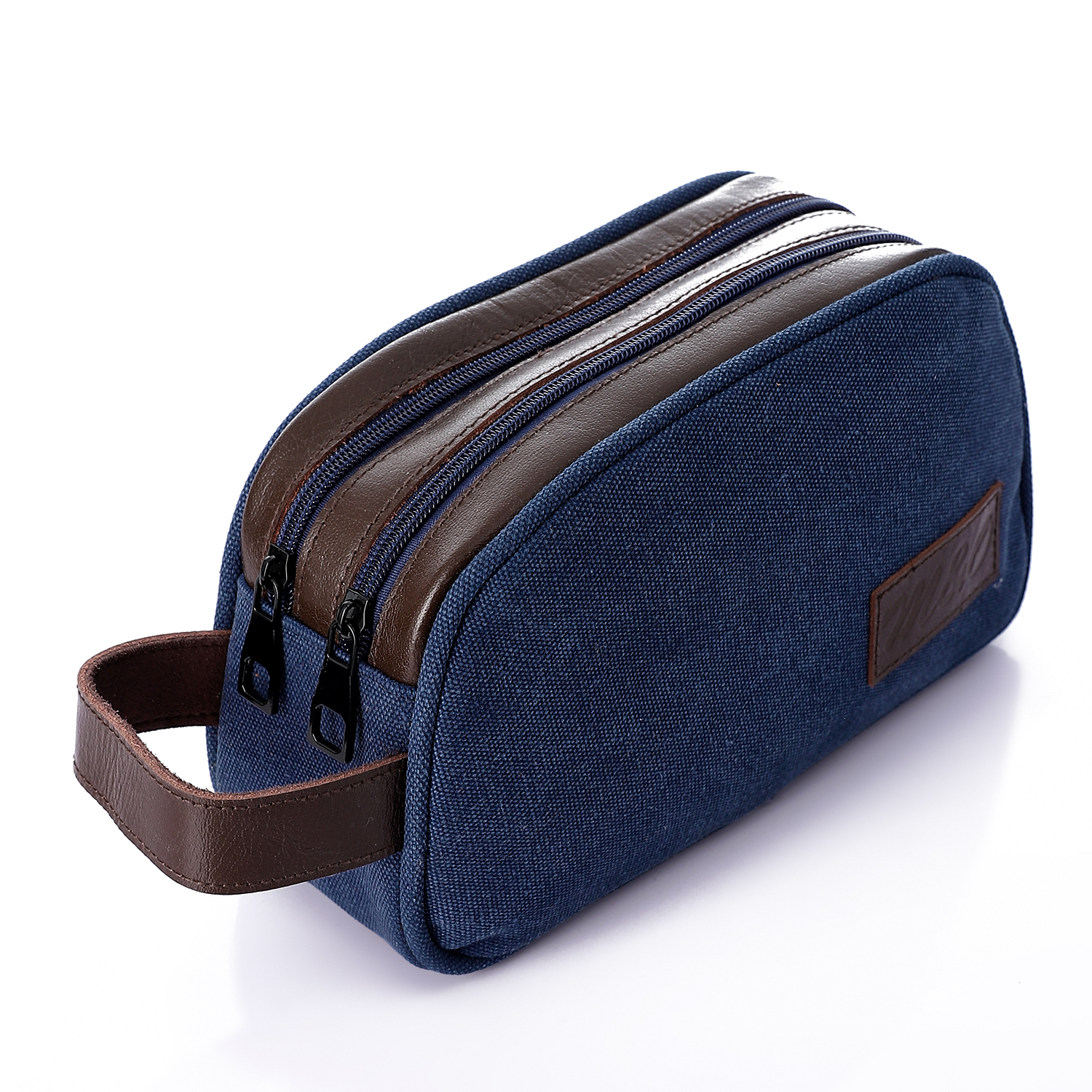 M&O Linen And Genuine Leather Clutch Handbag - Navy Blue