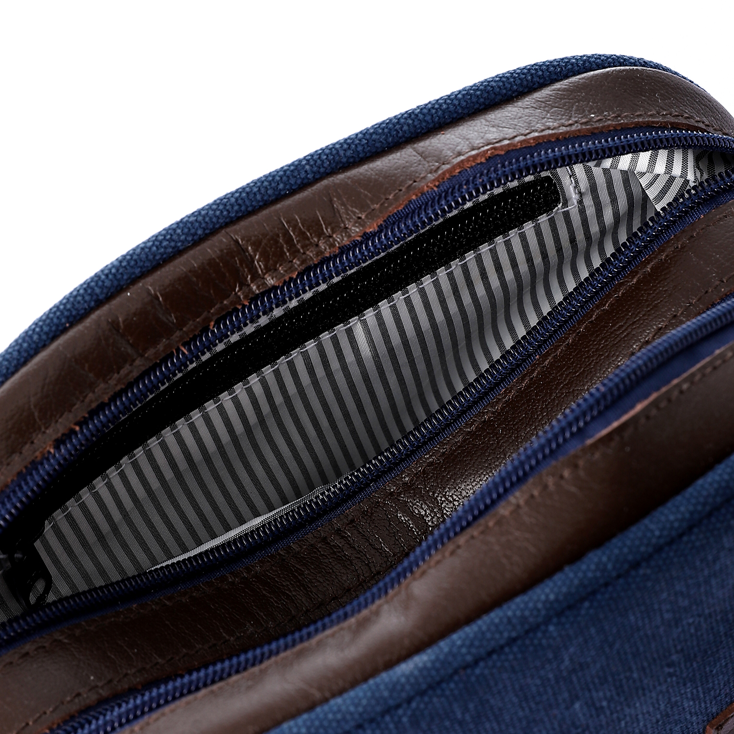 M&O Linen And Genuine Leather Clutch Handbag - Navy Blue