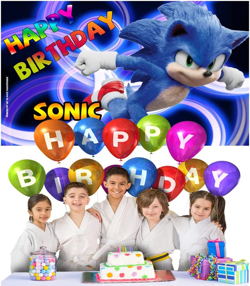 Celebrate birthdays in style with this Sonic poster backdrop for party photography