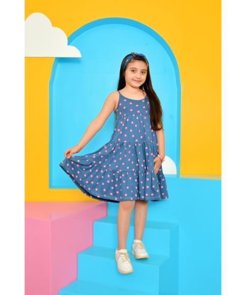 Cotton Summer Dress Sleeveless Floral Printed For Girls  - Petrol
