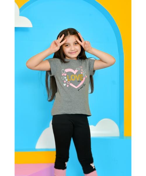 Cotton Summer T-Shirt  printed For Girls - Grey