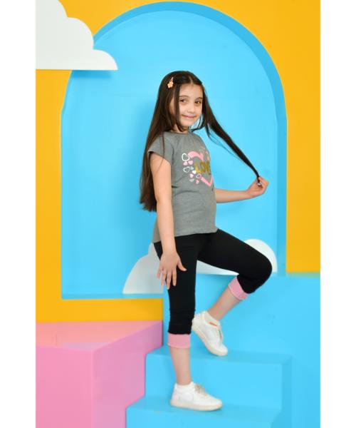 Cotton Summer T-Shirt  printed For Girls - Grey