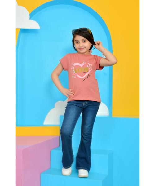 Cotton Summer T-Shirt  printed For Girls - Brick