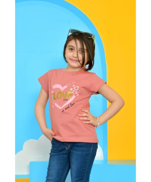 Cotton Summer T-Shirt  printed For Girls - Brick