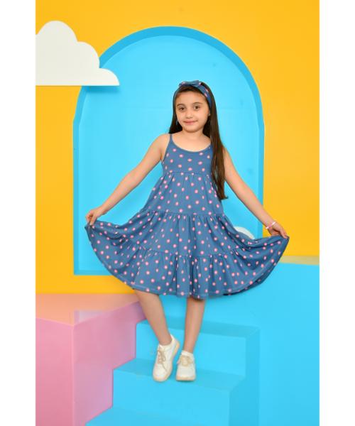 Cotton Summer Dress Sleeveless Floral Printed For Girls  - Petrol