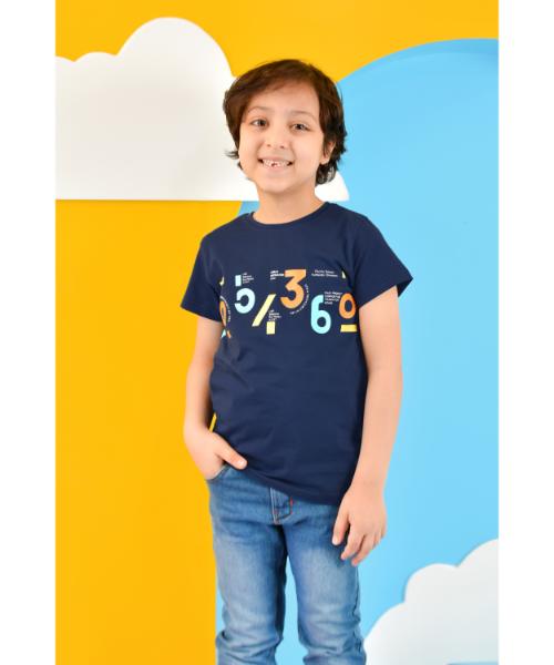 Cotton Casual T-Shirt Short Sleeve For Boys  - Navy
