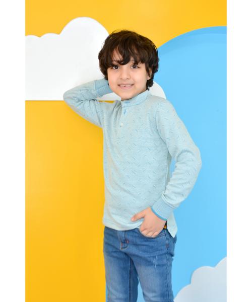 T-shirt Half Collar Full Sleeve For Boys - Turquoise