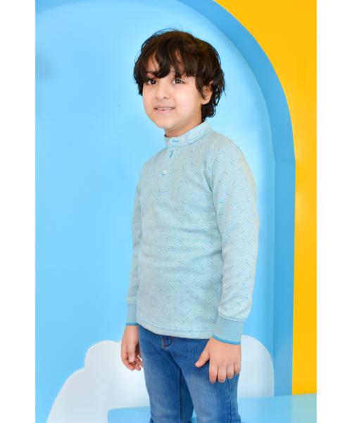 T-shirt Half Collar Full Sleeve For Boys - Turquoise