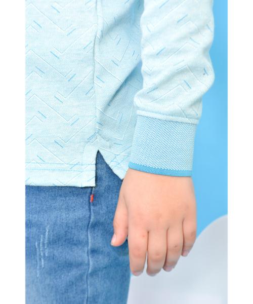 T-shirt Half Collar Full Sleeve For Boys - Turquoise