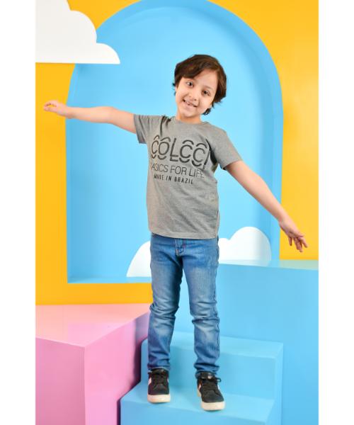 Cotton Casual T-Shirt Short Sleeve For Boys  - Grey
