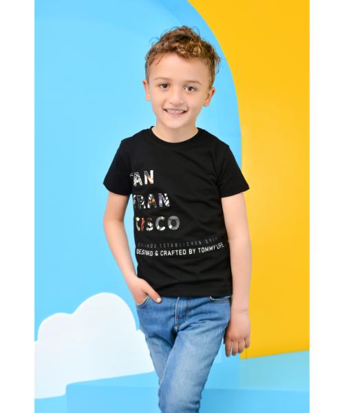 Cotton T-shirt Short Sleeve for Boys - Black