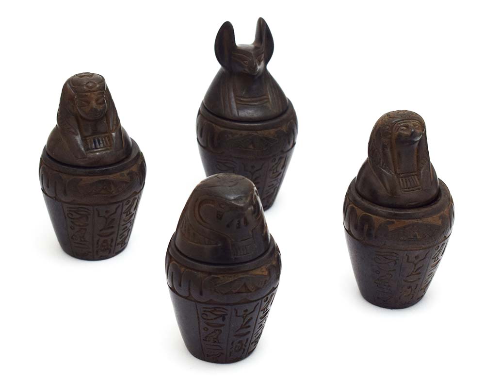 immatgar Pack of 4 pharaonic Egyptian Jar Figurine Storage Box Statue Egyptian souvenirs gifts  for Women Girls and mother ( Brown - 6.5 CM Long )