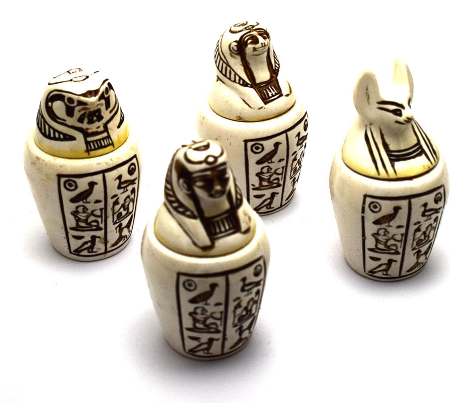immatgar Pack of 4 pharaonic Egyptian Jar Figurine Storage Box Statue Egyptian souvenirs gifts  for Women Girls and mother ( White - 6.5 CM Long )